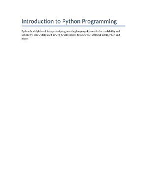 Python Programming - Study Notes & Assignments - Studocu
