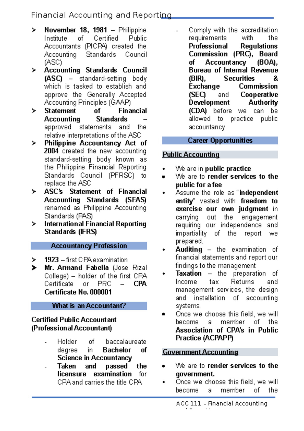 ACC Financial Accounting and Reporting: Comprehensive Study Notes - Studocu