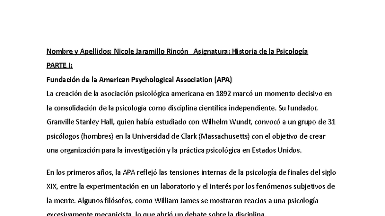 Historia de la Psicología: Fundación de la APA y Más Allá - Document Preview