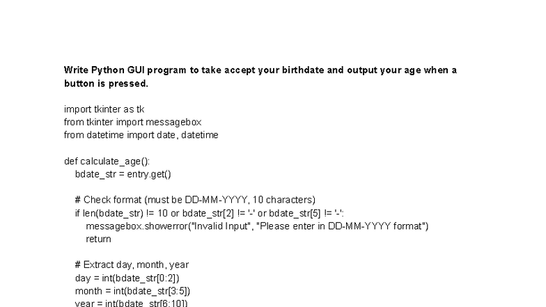 Python GUI Programs: Age Calculator, Digital Clock & Font Styler - Studocu