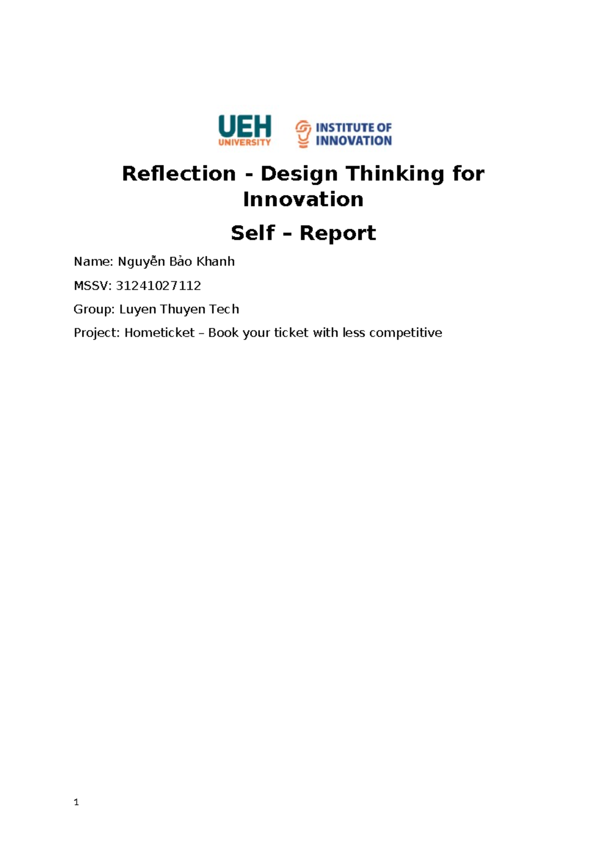 Reflection - ádasdasdas - Reflection - Design Thinking for Innovation ...