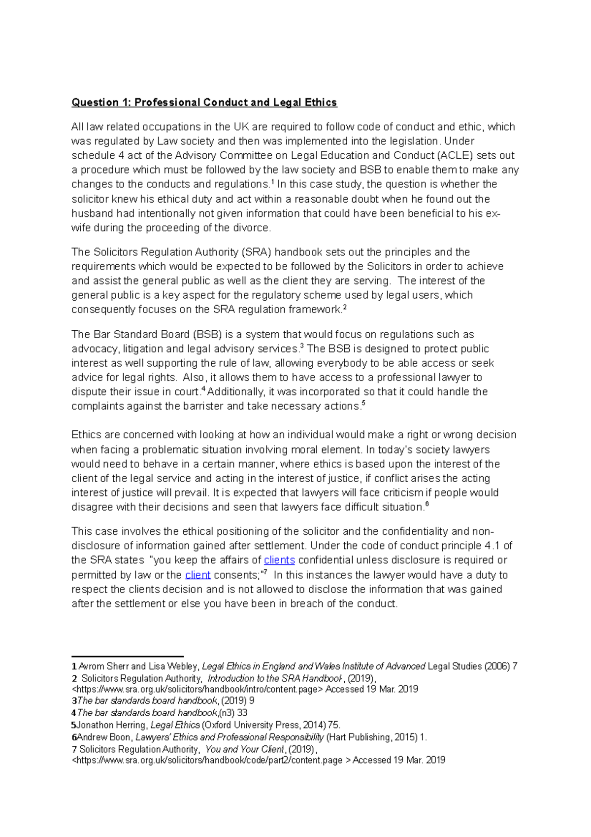 Final Law in community updated - Question 1: Professional Conduct and ...