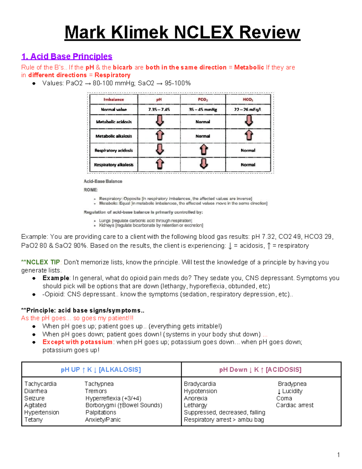 Mark Klimek NCLEX Review 2: Acid-Base Principles & Key Concepts - Studocu