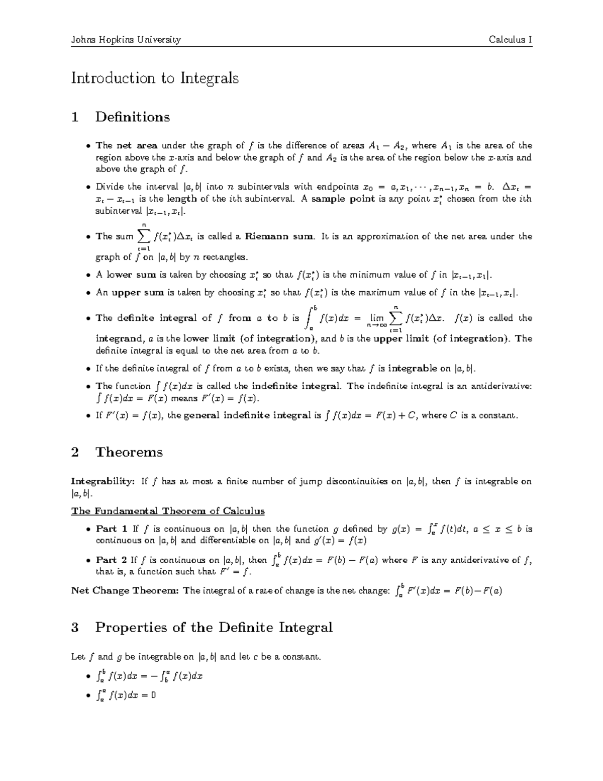 FTC - notes on FTC - Johns Hopkins University Calculus I Introduction ...