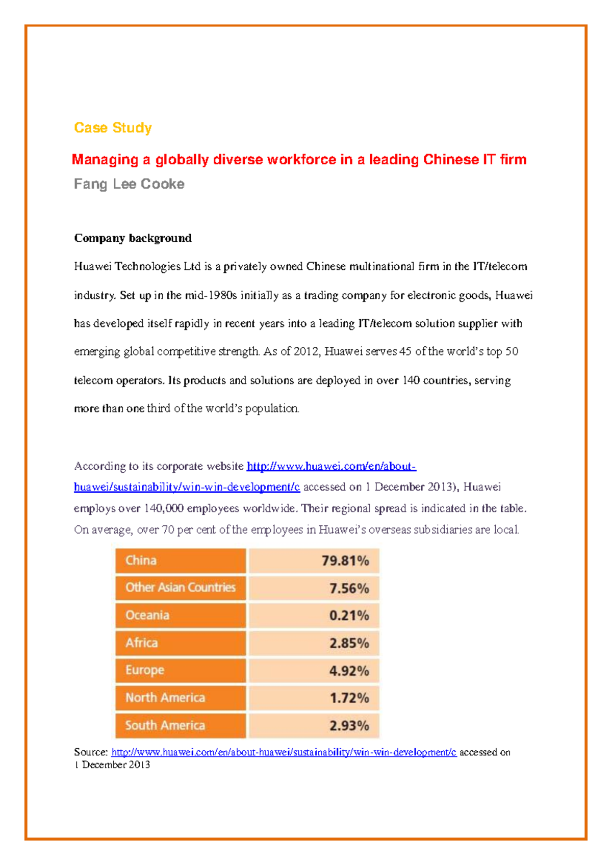 Huawei HR303 - Tutorial Case Study on Managing Workforce Diversity ...