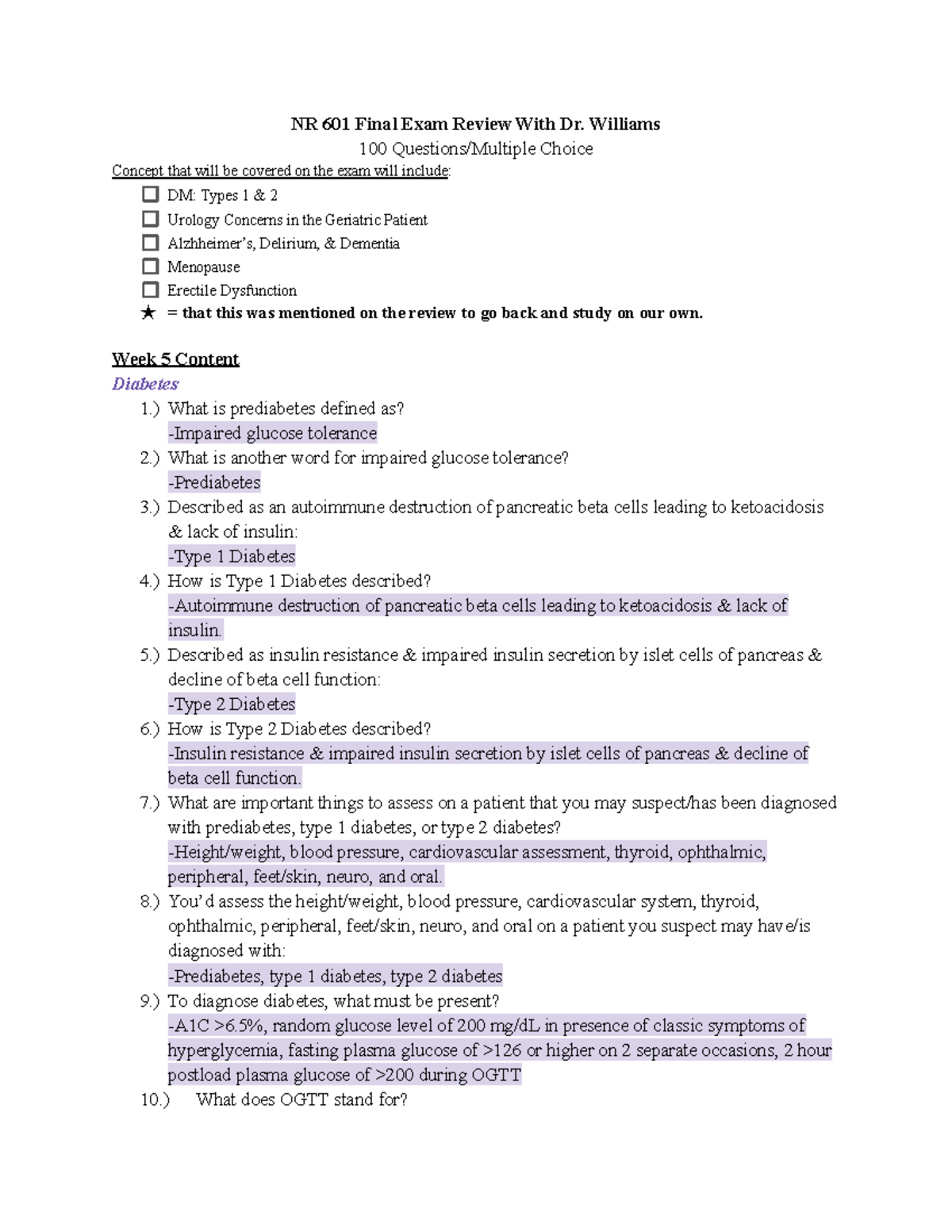 NR 601 Final Exam Study Guide: Key Concepts and Topics for Review - Studocu