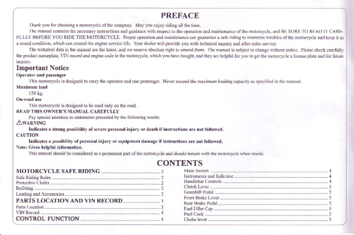 Lf250 Motorcycle Owner - Document Preview