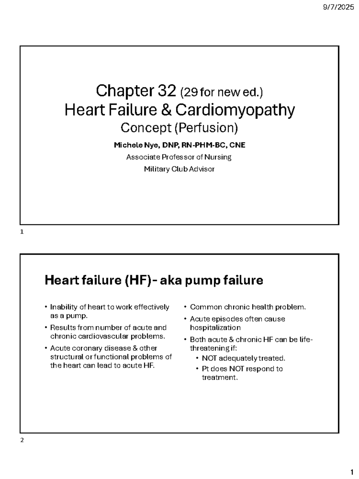 Heart Failure & Cardiomyopathy Concepts (NURS 101) - Study Notes - Studocu