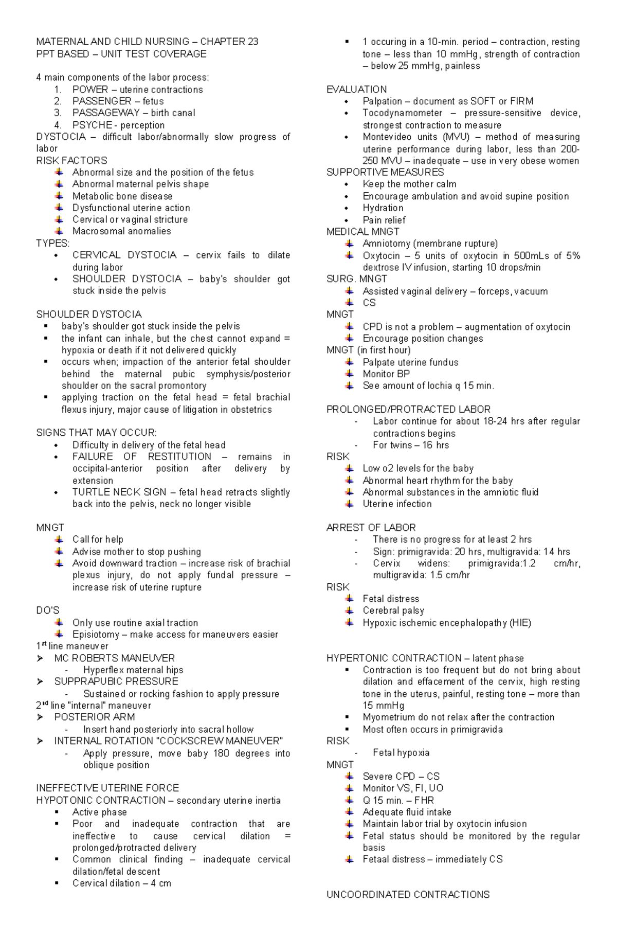 Chapter 23 - Maternal and Child Nursing Dystocia & Labor Management ...