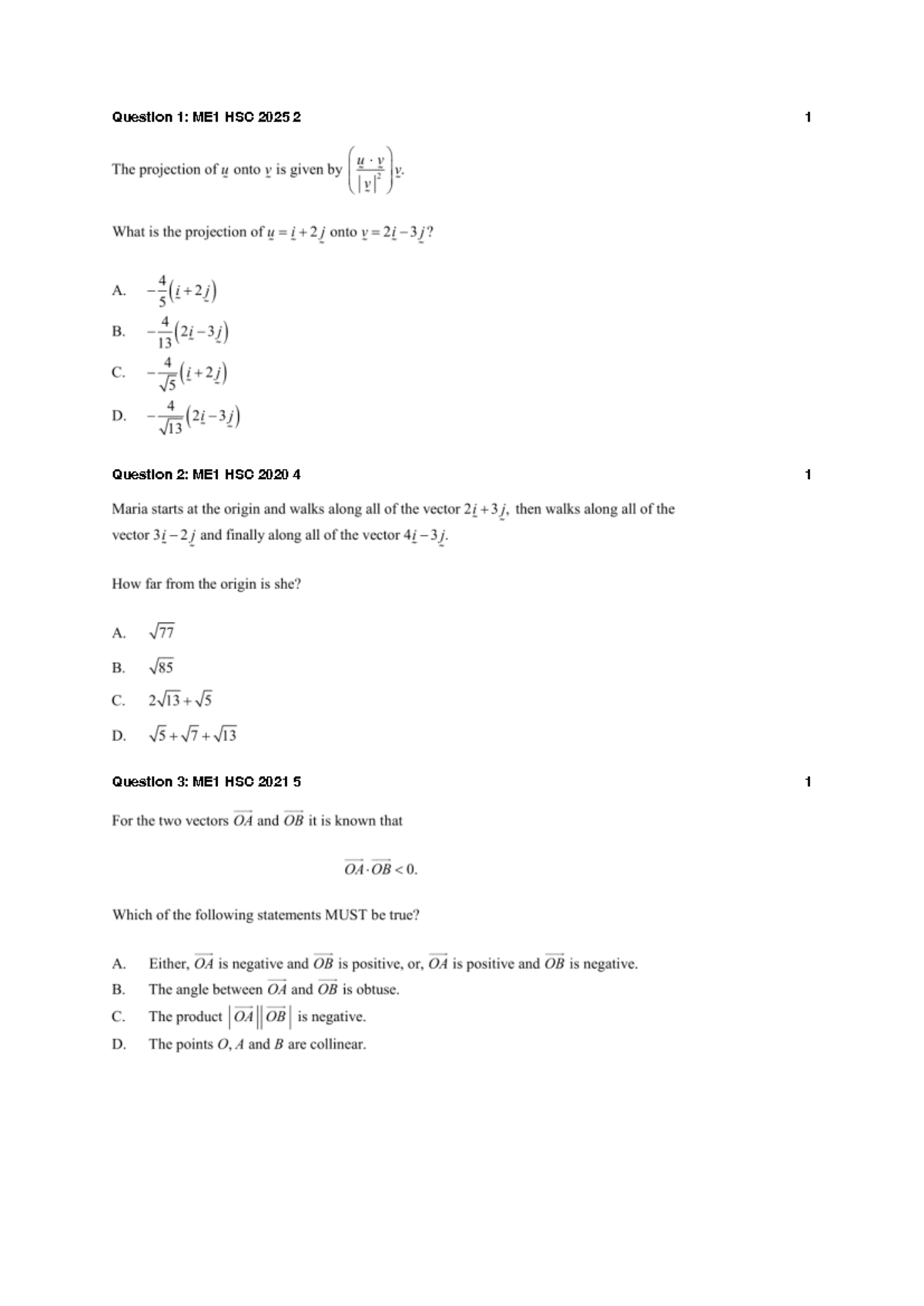 Maths Extension 1 HSC 2025 Vector Questions & Solutions - Studocu