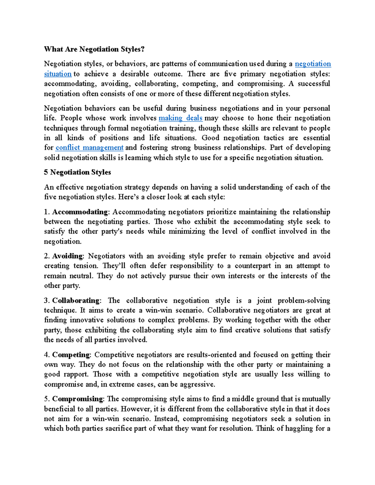 Negotiation Styles: Understanding the 5 Key Approaches - Studocu