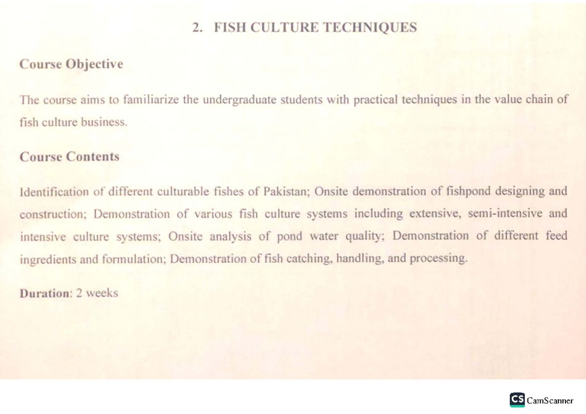 CS 2 Fish Culture Techniques: Comprehensive Course Notes - Studocu
