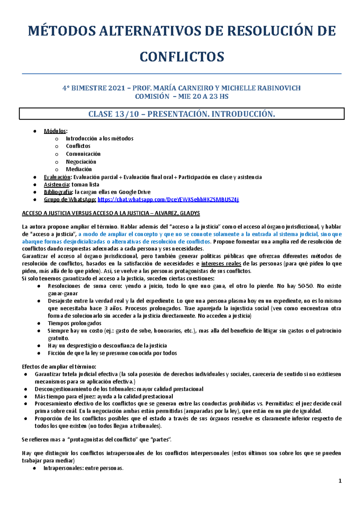Métodos Alternativos de Resolución de Conflictos - Clase de Derecho 4° Bimestre 2021 - Document Preview