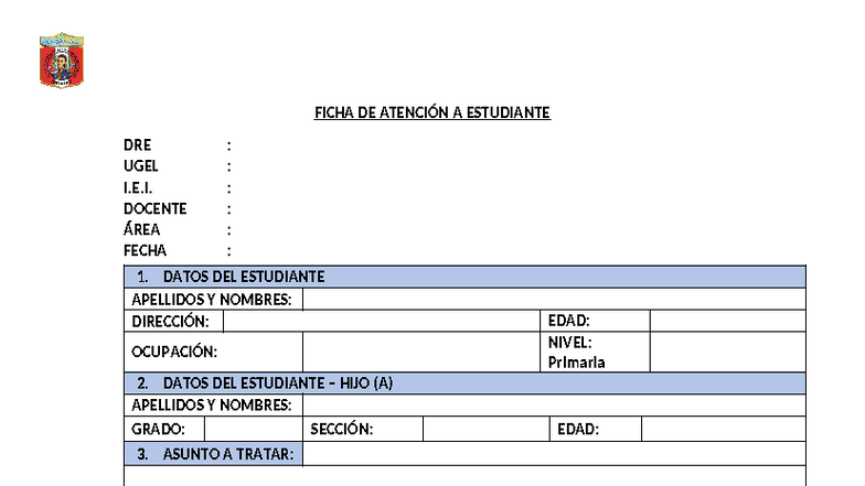 Ficha de Atención a Estudiantes y Padres - Información Importante - Document Preview