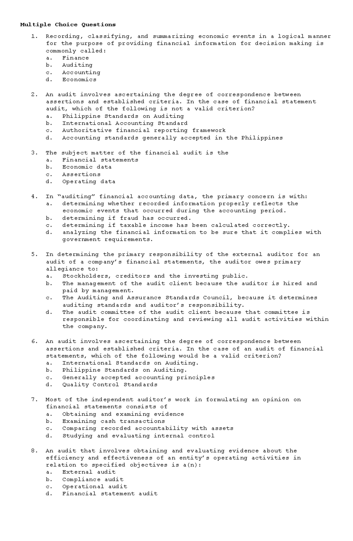 Auditing theories: Chapter 12 - BS accountancy - Studocu