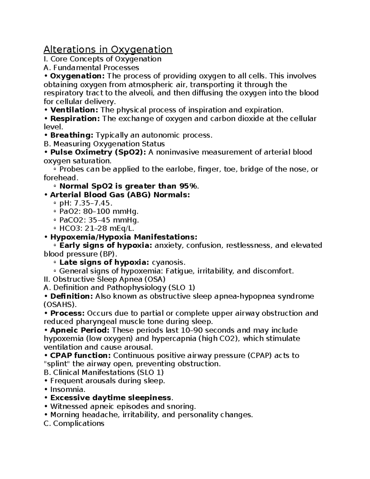 Med Surg Exam 2 Study Guide: Key Concepts in Oxygenation and Nutrition ...