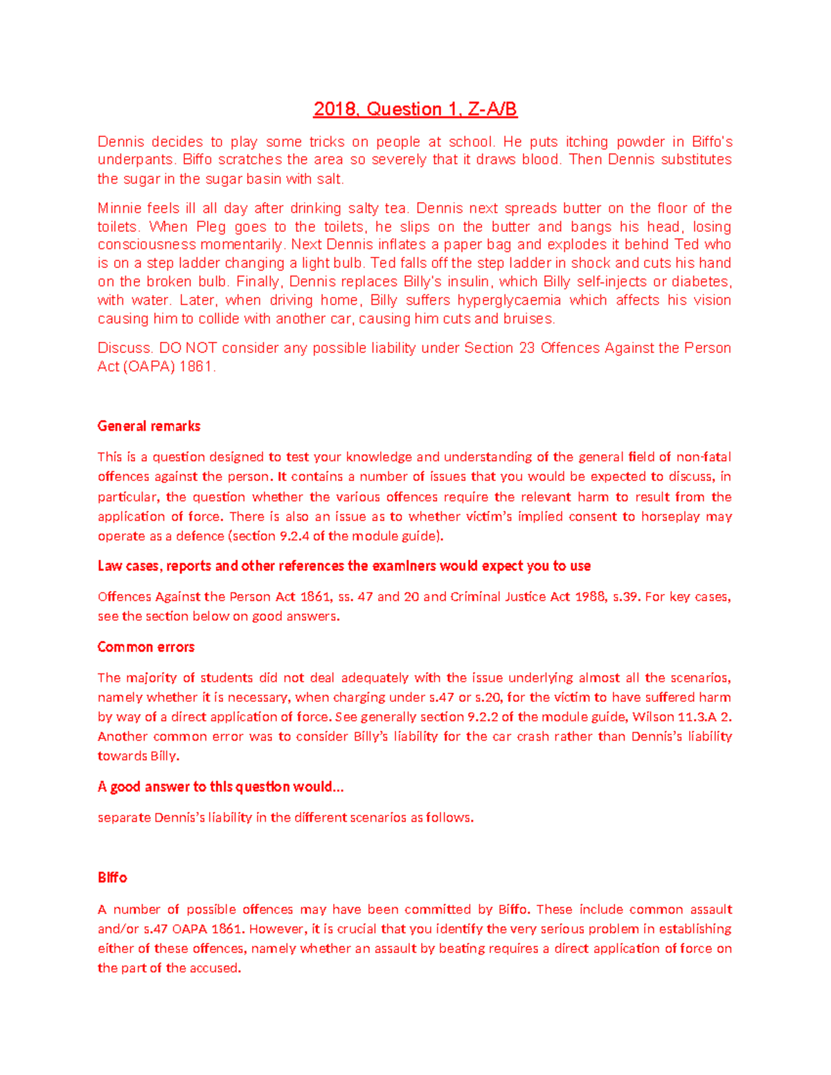 OAPA 1861 Non-Fatal Offences: Key Cases & Discussion Notes - Studocu