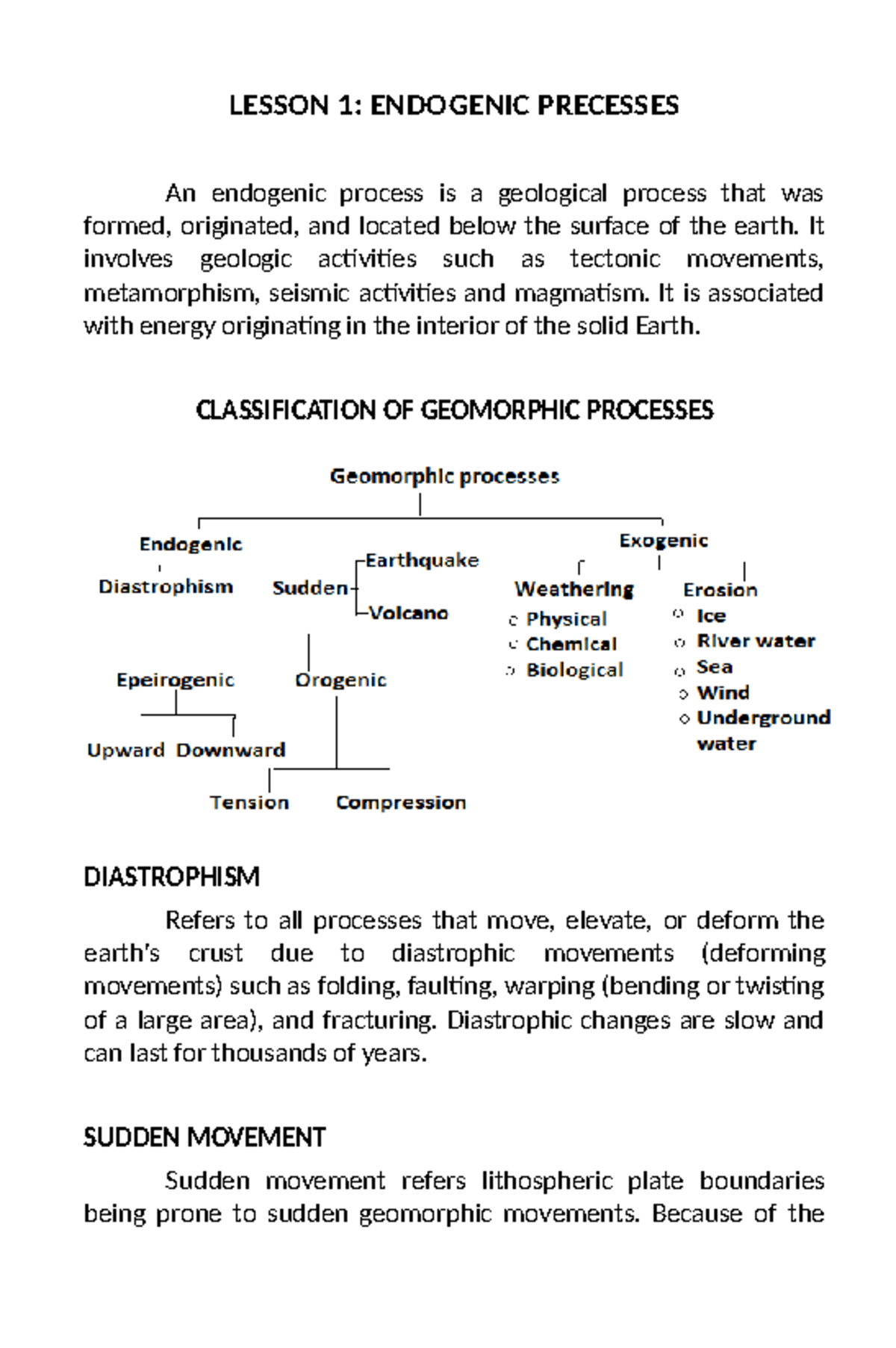 Earth sci notes - LESSON 1: ENDOGENIC PRECESSES An endogenic process is ...
