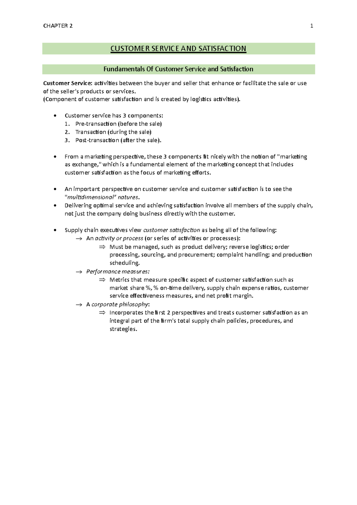 2 - Customer Service & Satisfaction in Marketing Strategy - Studocu