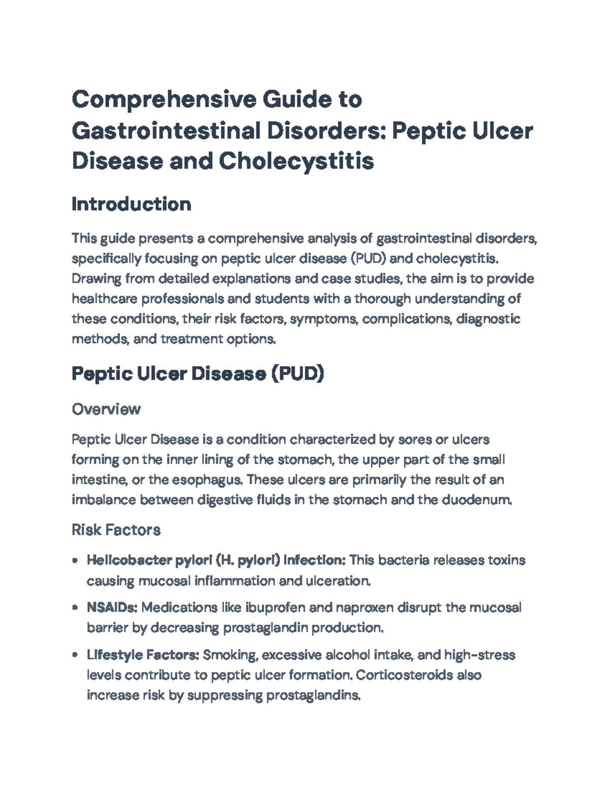 Comprehensive Guide on Gastrointestinal Disorders: PUD & Cholecystitis ...