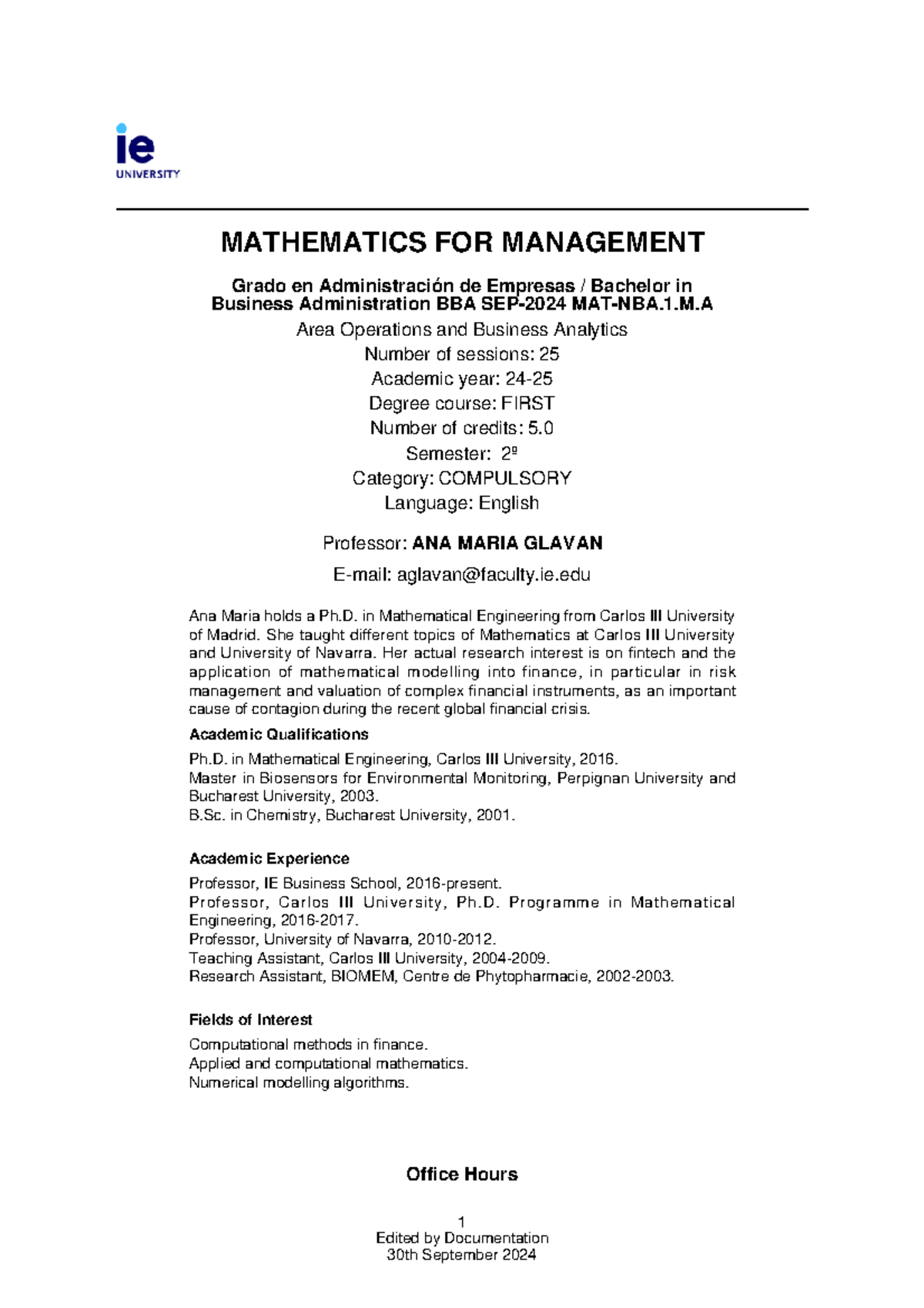 Mathematics for Management: BBA SEP-2024 Course Details and Syllabus ...