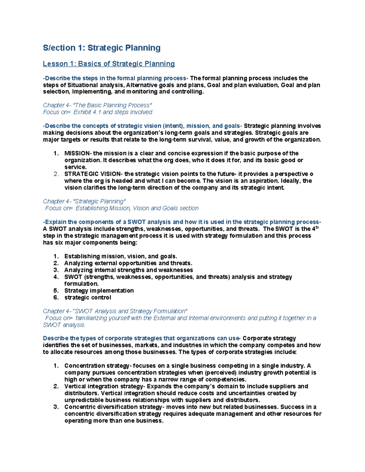 C483 Strategic Planning & Management Study Guide: Key Concepts ...