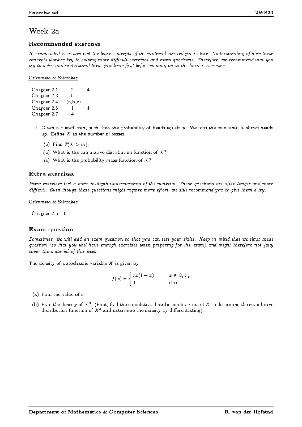 Math 102: Exercises Week 2a - Concepts & Exam Questions - Studeersnel