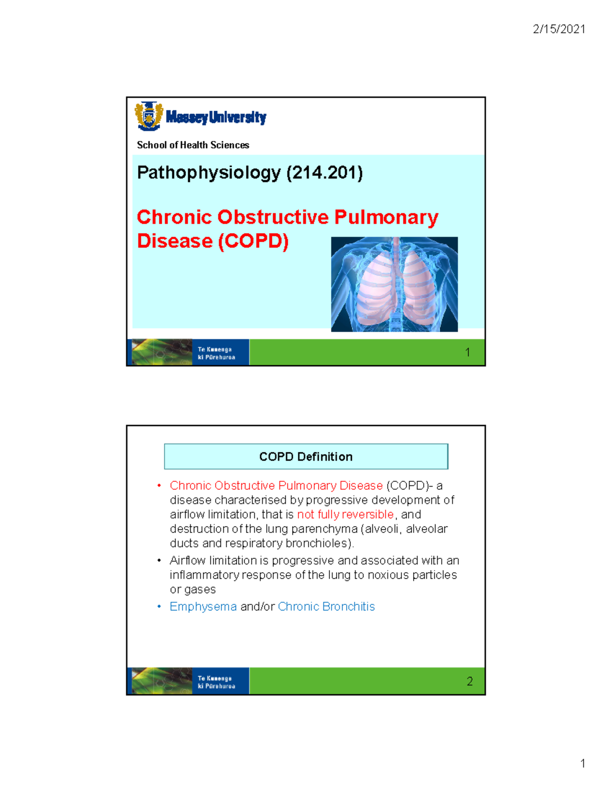COPD Pathophysiology and Management Overview (214.201 Lecture Notes ...