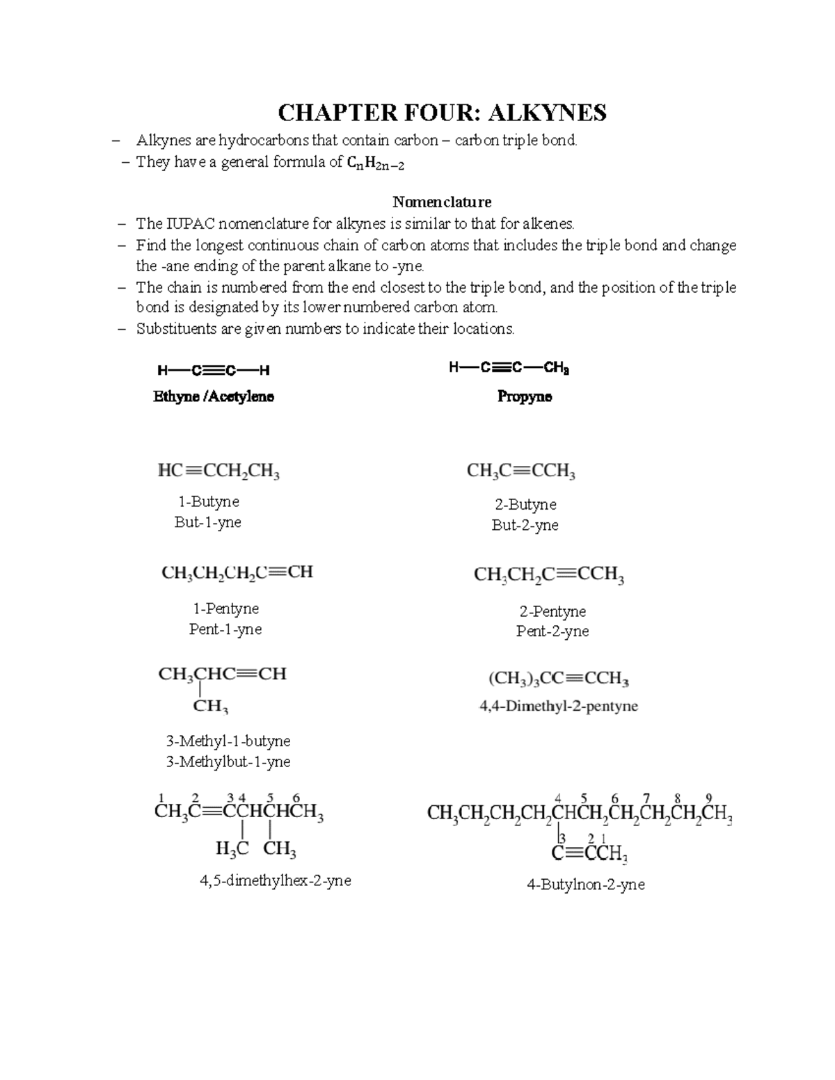 Chapter four: Alkynes in CHEM 130-1 lecture notes - Studocu