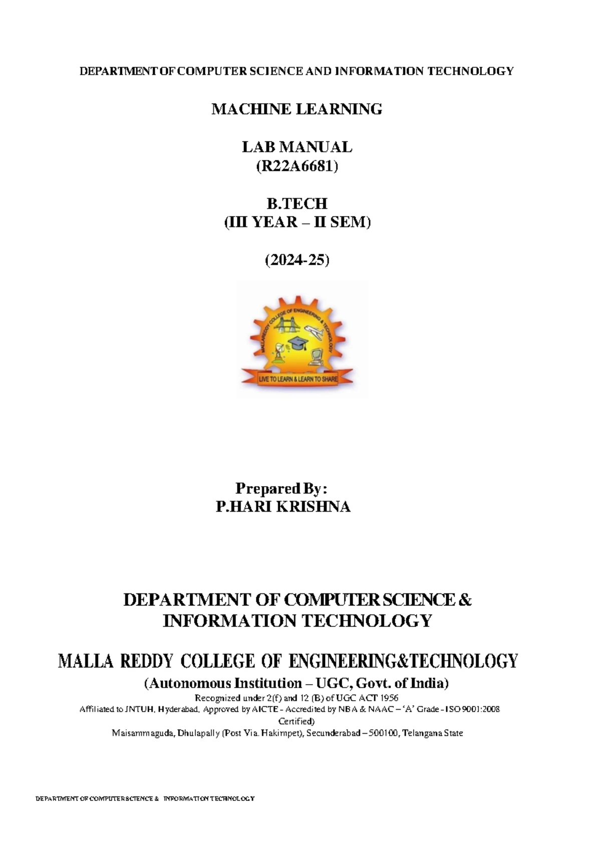 LAB MANUAL: Big Data Analytics Lab (CS 64007) - Guidelines ...