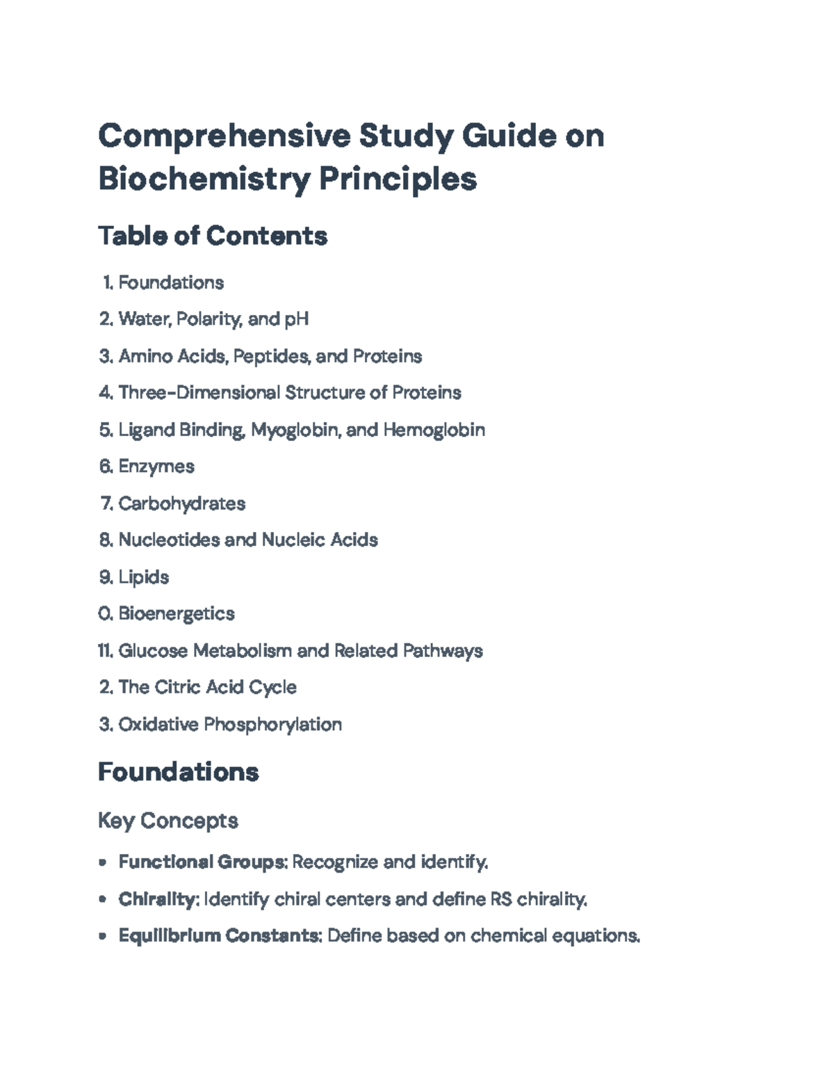 Comprehensive Biochemistry Study Guide: Key Concepts & Topics ...