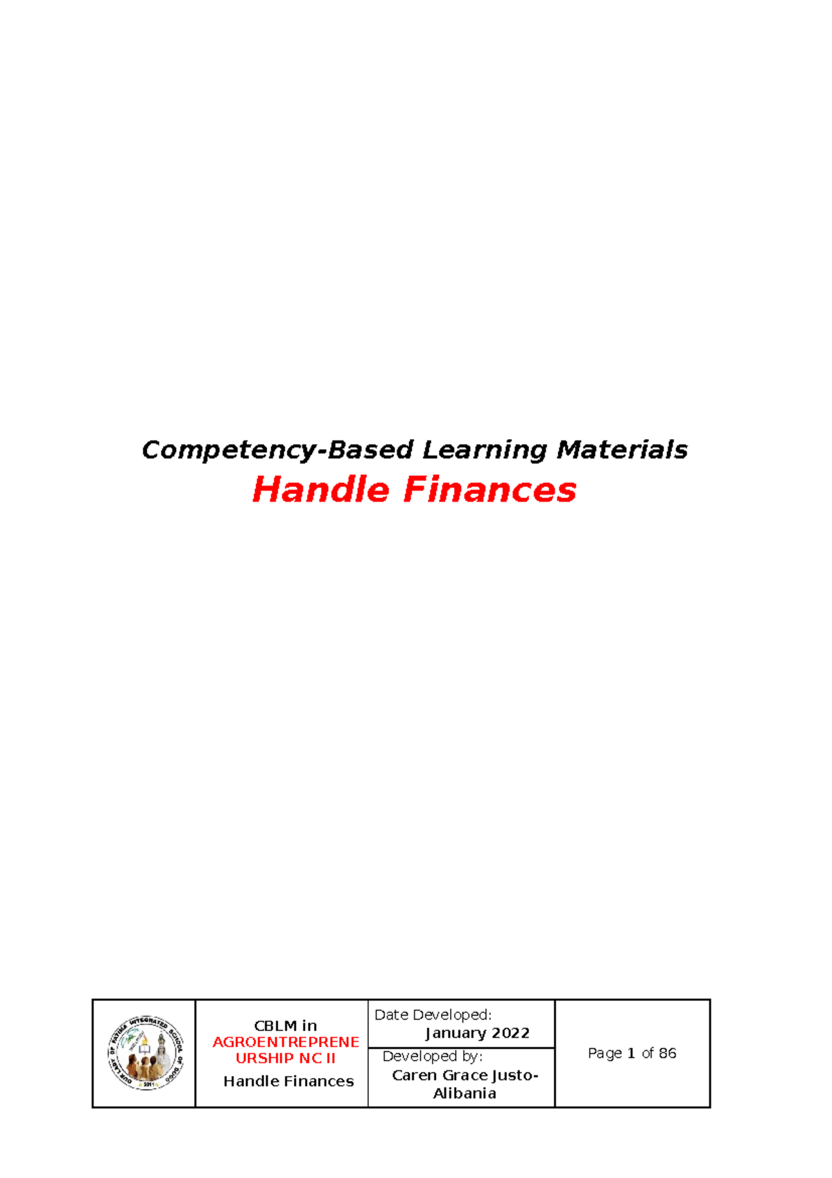 CORE 3 - Agroentrepreneurship NC II: Handling Finances Module - Studocu