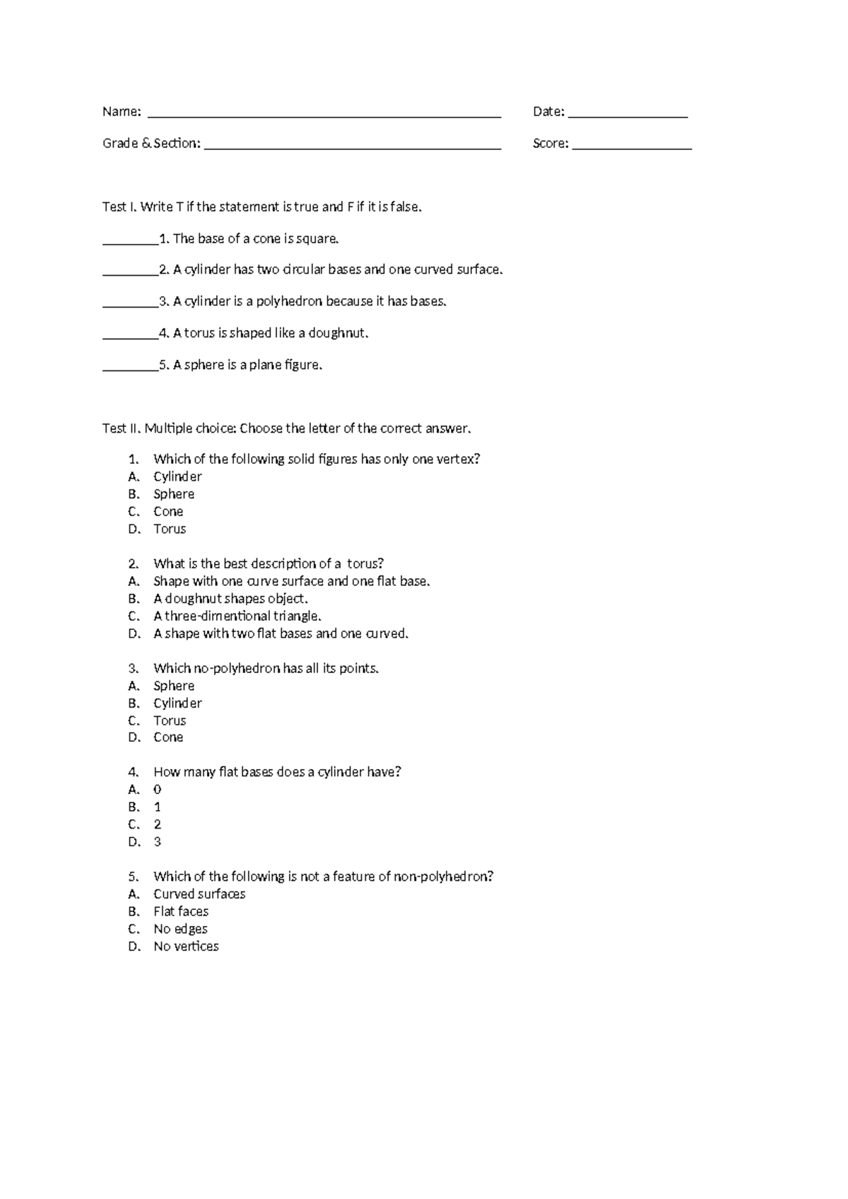 Evaluation FOR Grade 6 - www - Name ...