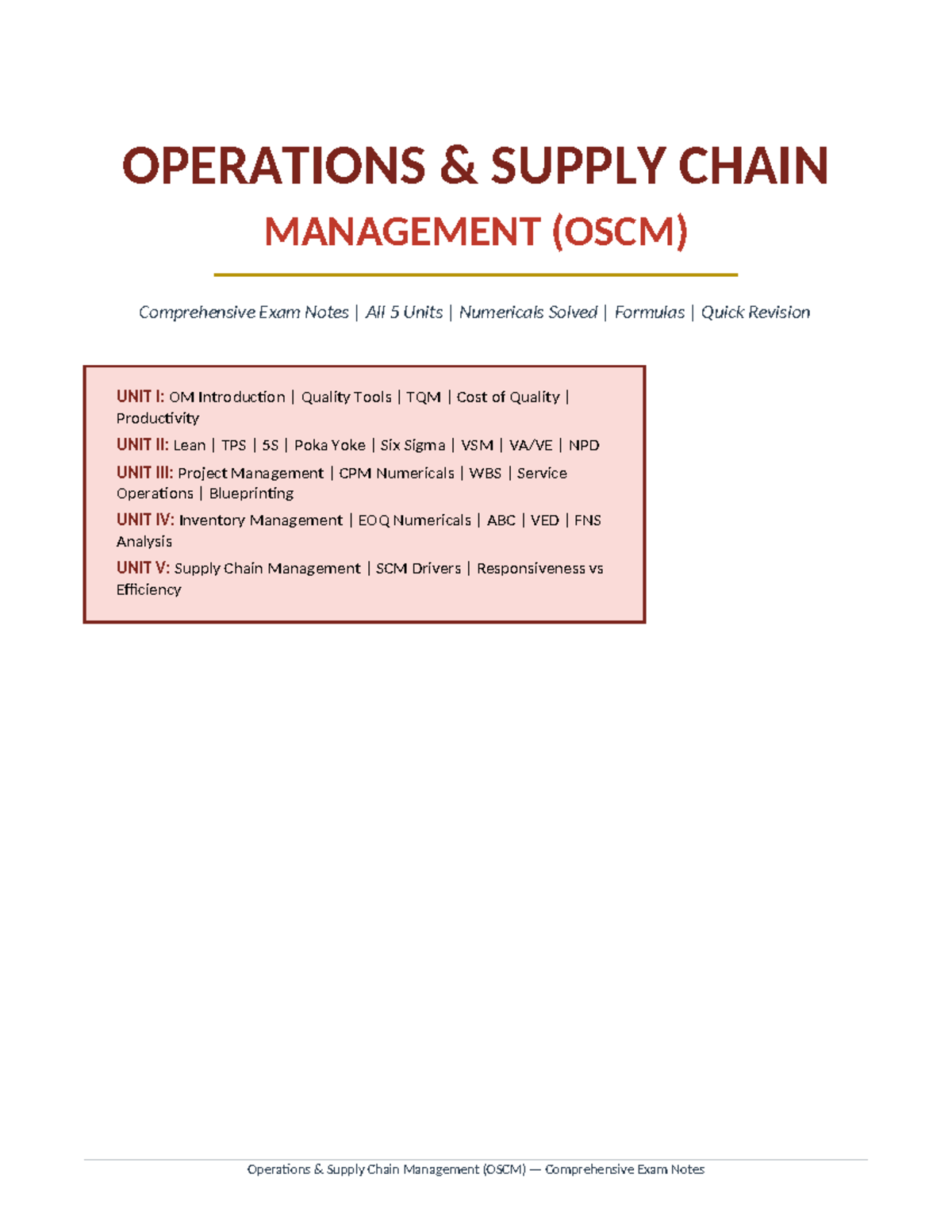 OSCM Comprehensive Exam Notes: All Units & Key Formulas for Revision ...