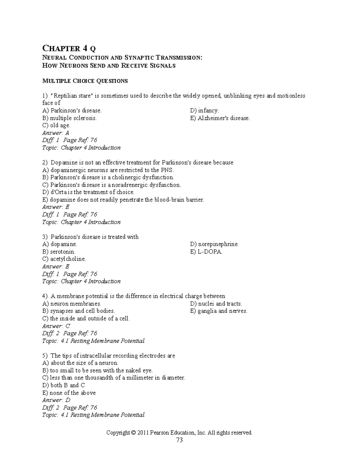 Ch4 TB Pinel - Test banks - CHAPTER 4 Q NEURAL CONDUCTION AND SYNAPTIC ...