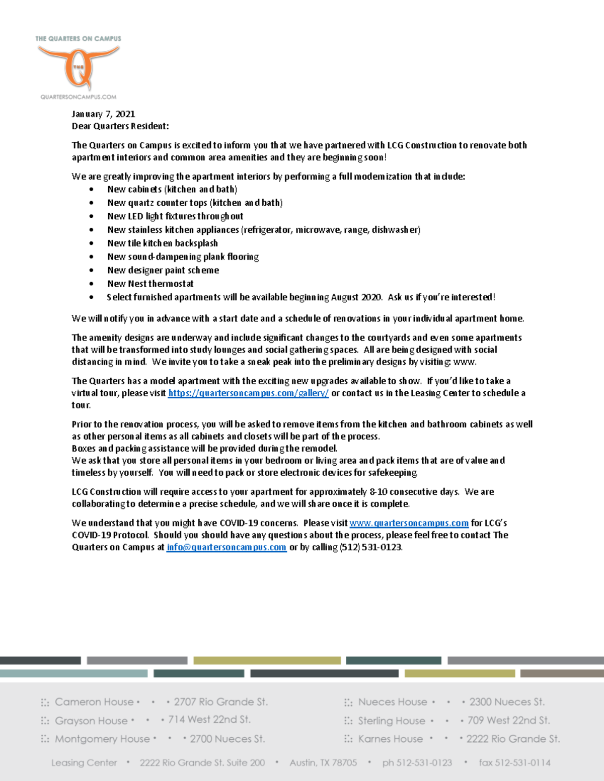 Notification of Upcoming Renovations at The Quarters on Campus - Studocu
