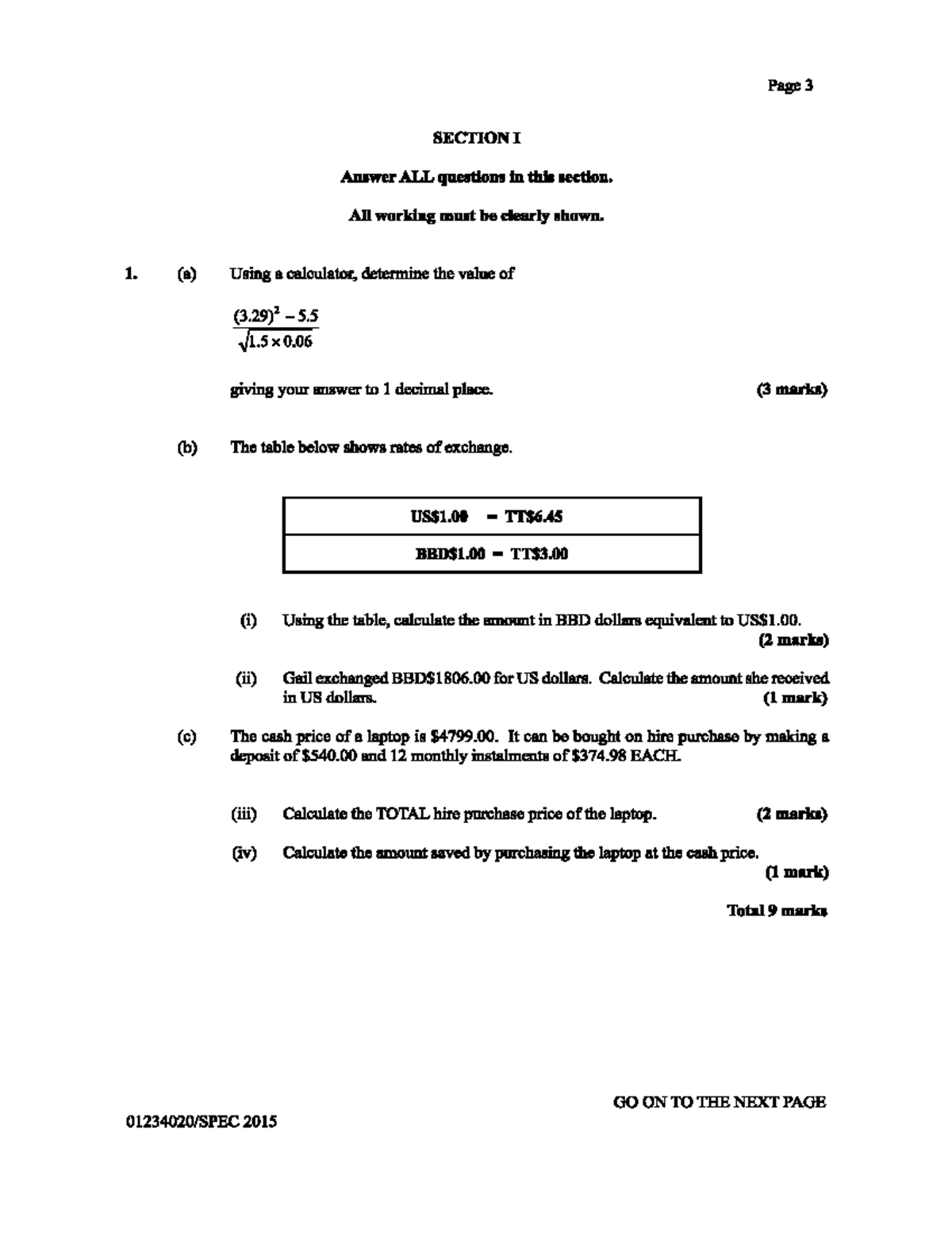 Specimen 2015 - Sample Paper for Mathematics Exam (All Questions) - Studocu