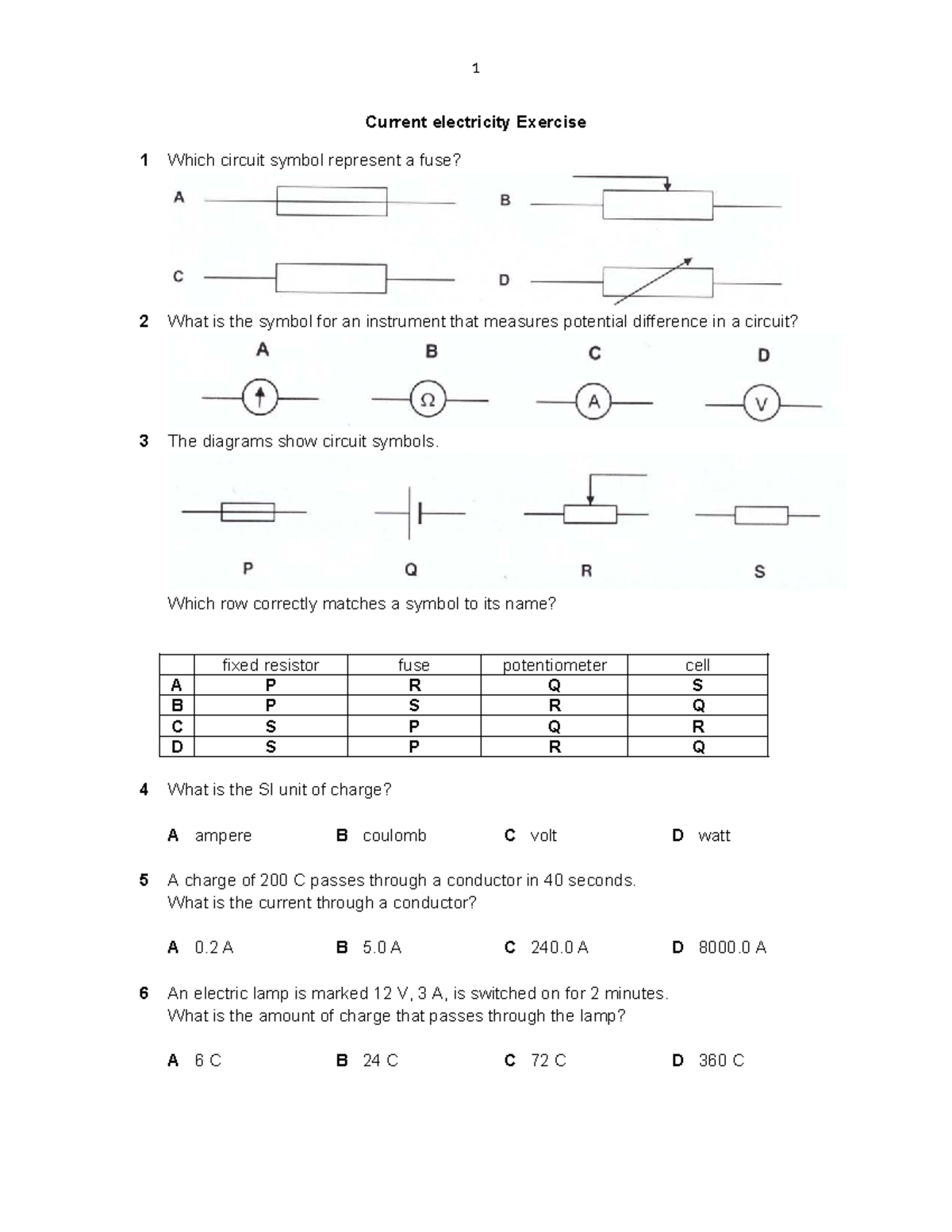 Current Electricity Diagram Questions