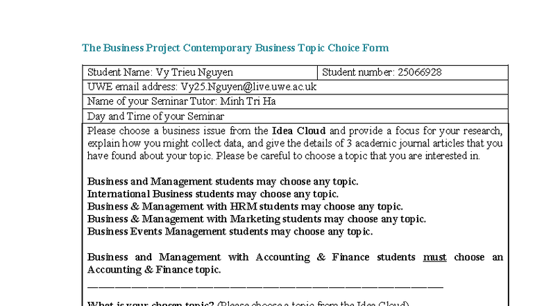BPIT Seminar 4 - Topic Choice Form on Destination Advertising - Studocu