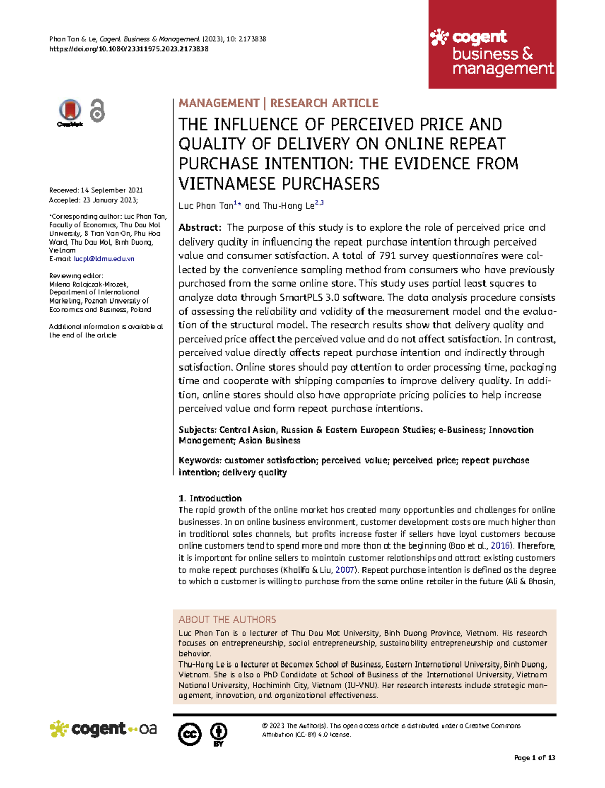 THE INFLUENCE OF PERCEIVED PRICE AND DELIVERY QUALITY ON REPEAT ...