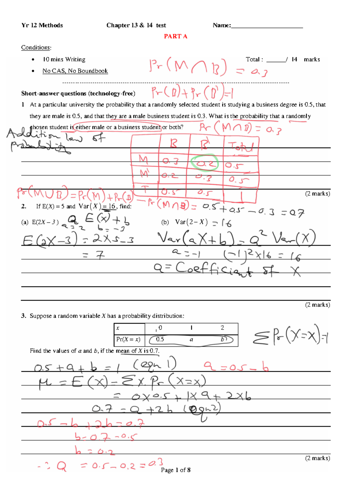 Ch 12 & 13 Methods Test Solutions: Probability & Statistics - Studocu