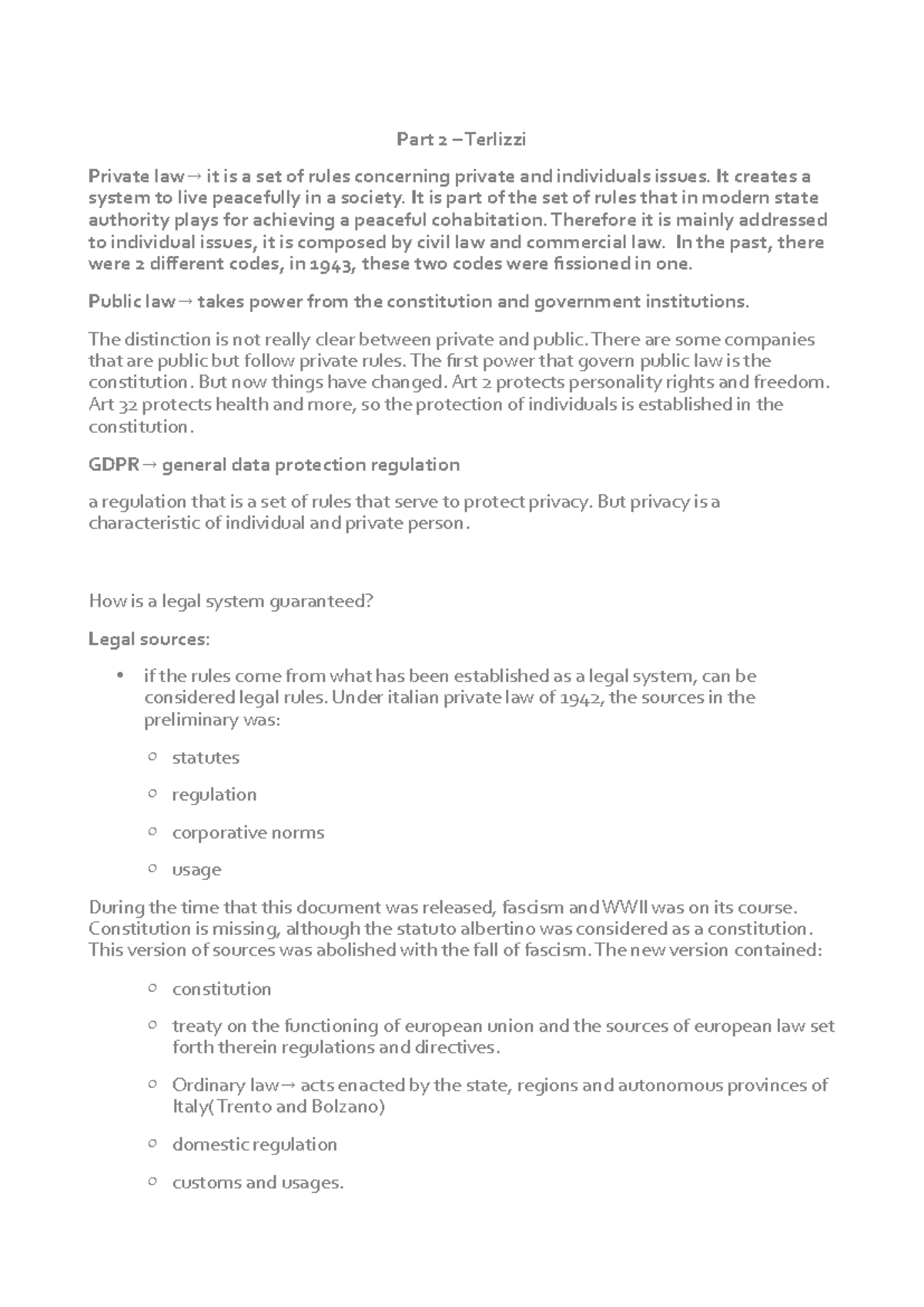 Private Law Notes: Key Concepts and Legal Frameworks (Terlizzi) - Studocu