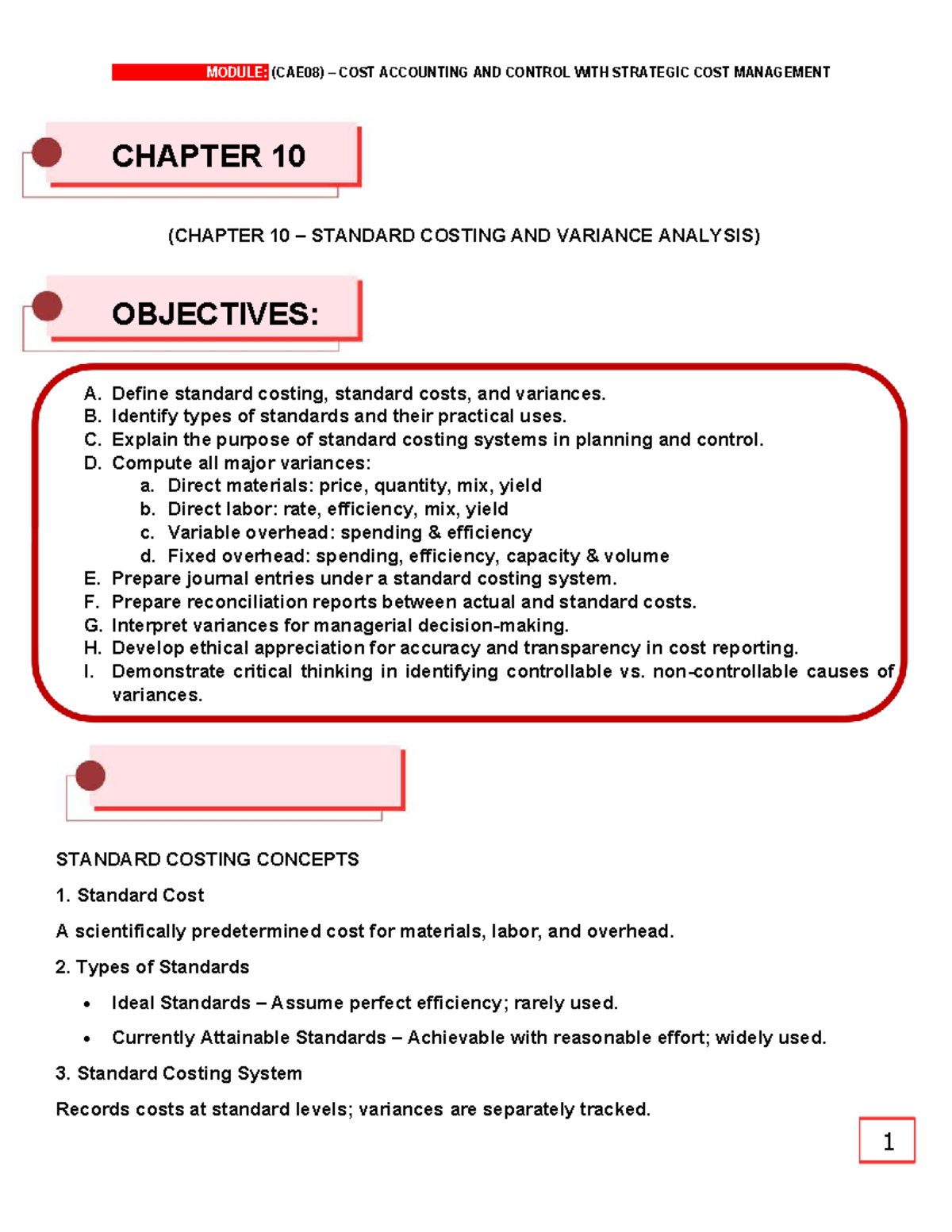 CAE08 Cost Accounting & Control: Chapter 10 - Standard Costing ...