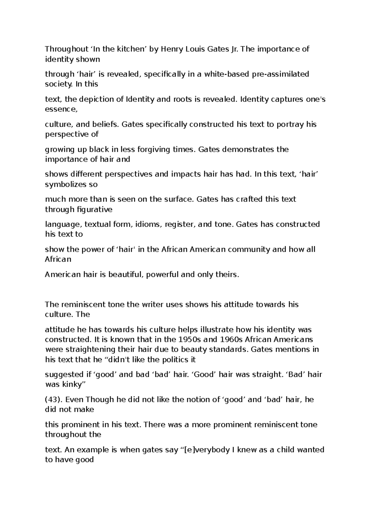 Essay - Throughout ‘In the kitchen’ by Henry Louis Gates Jr. The ...