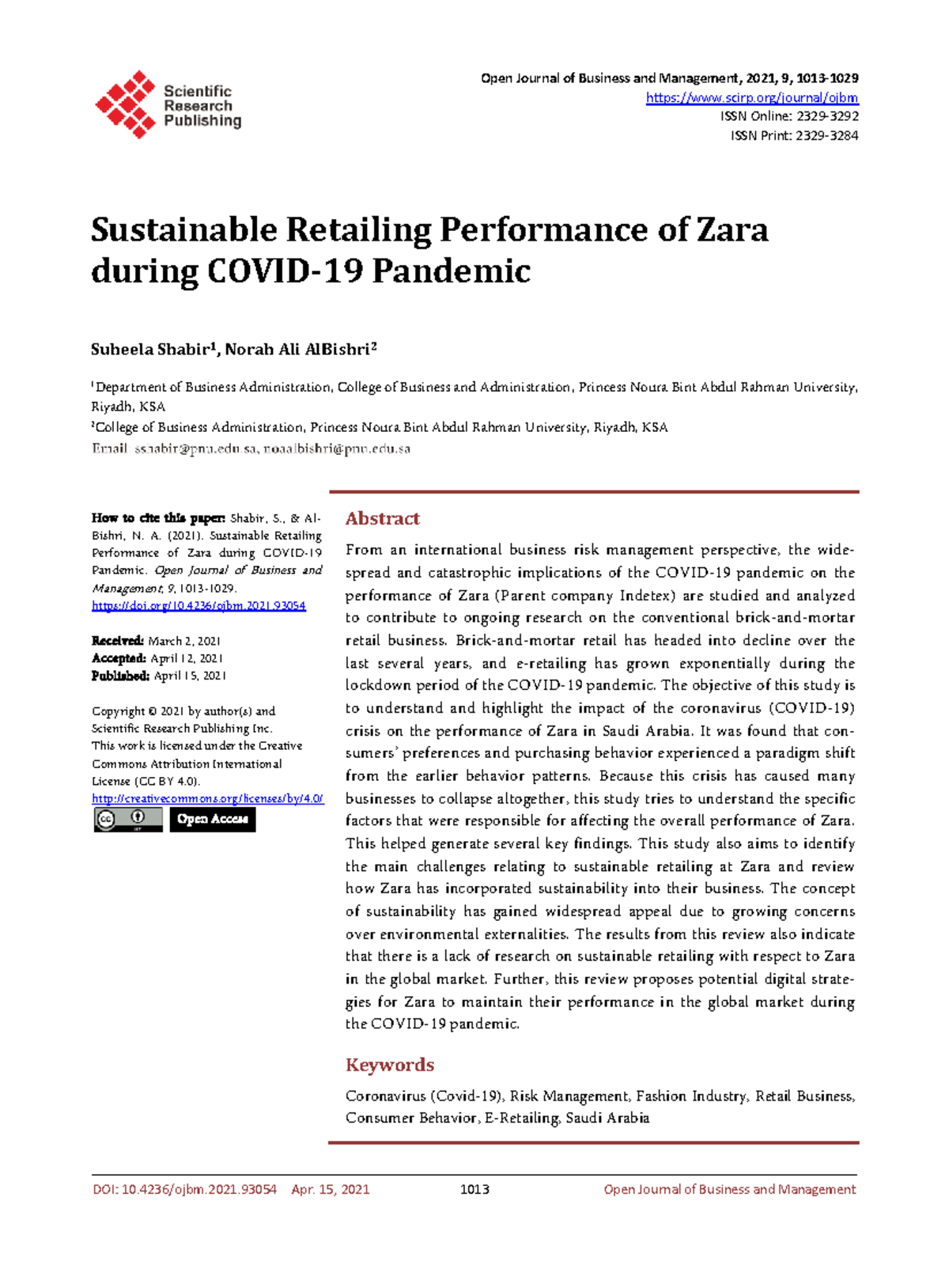 Sustainable Retailing Performance of Zara during COVID-19 Pandemic ...