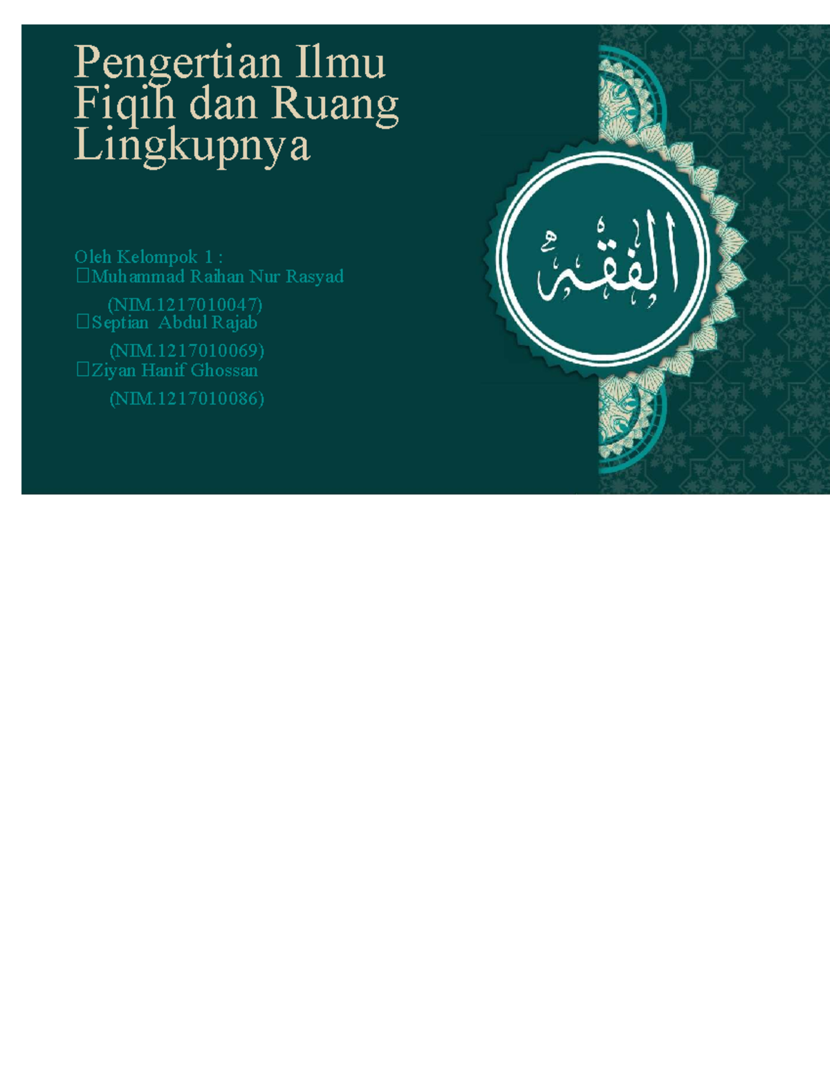 Pengertian dan Ruang Lingkup Ilmu Fiqih (Bahasan 01-02) - Studocu