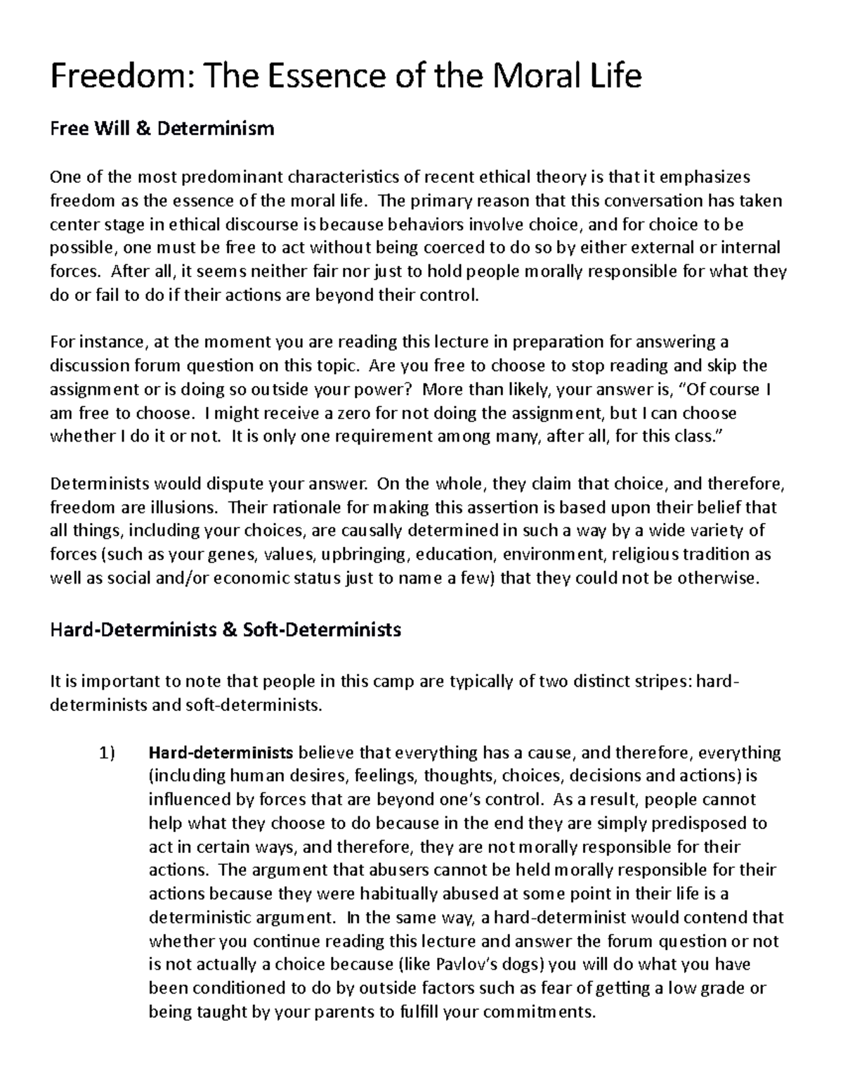 Lecture - Exploring Free Will vs. Determinism: Ethics and Morality ...
