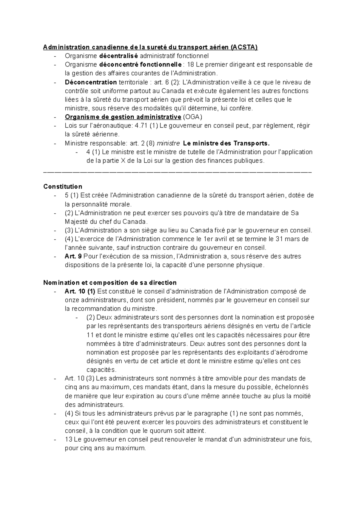 Analyse de la LACSTA : Sûreté du Transport Aérien au Canada - Studocu