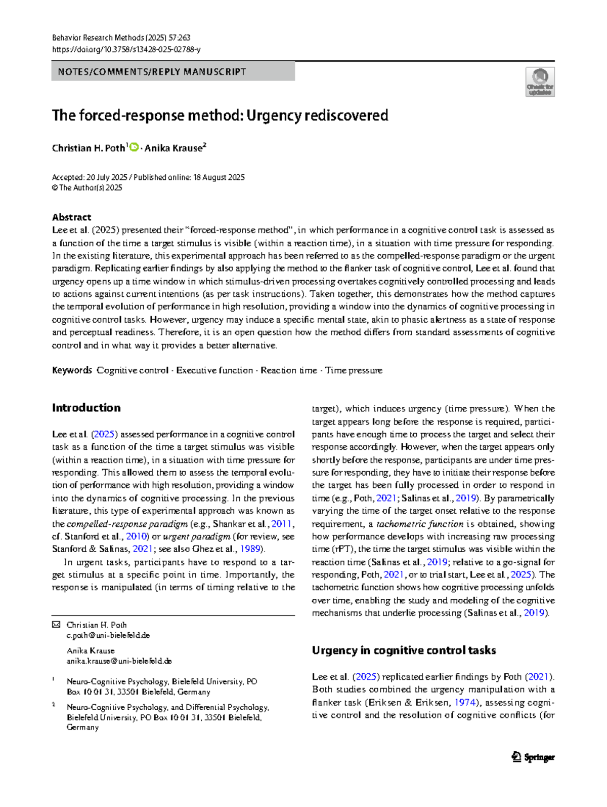 Urgency and Cognitive Control: Insights from Behavior Research Methods ...