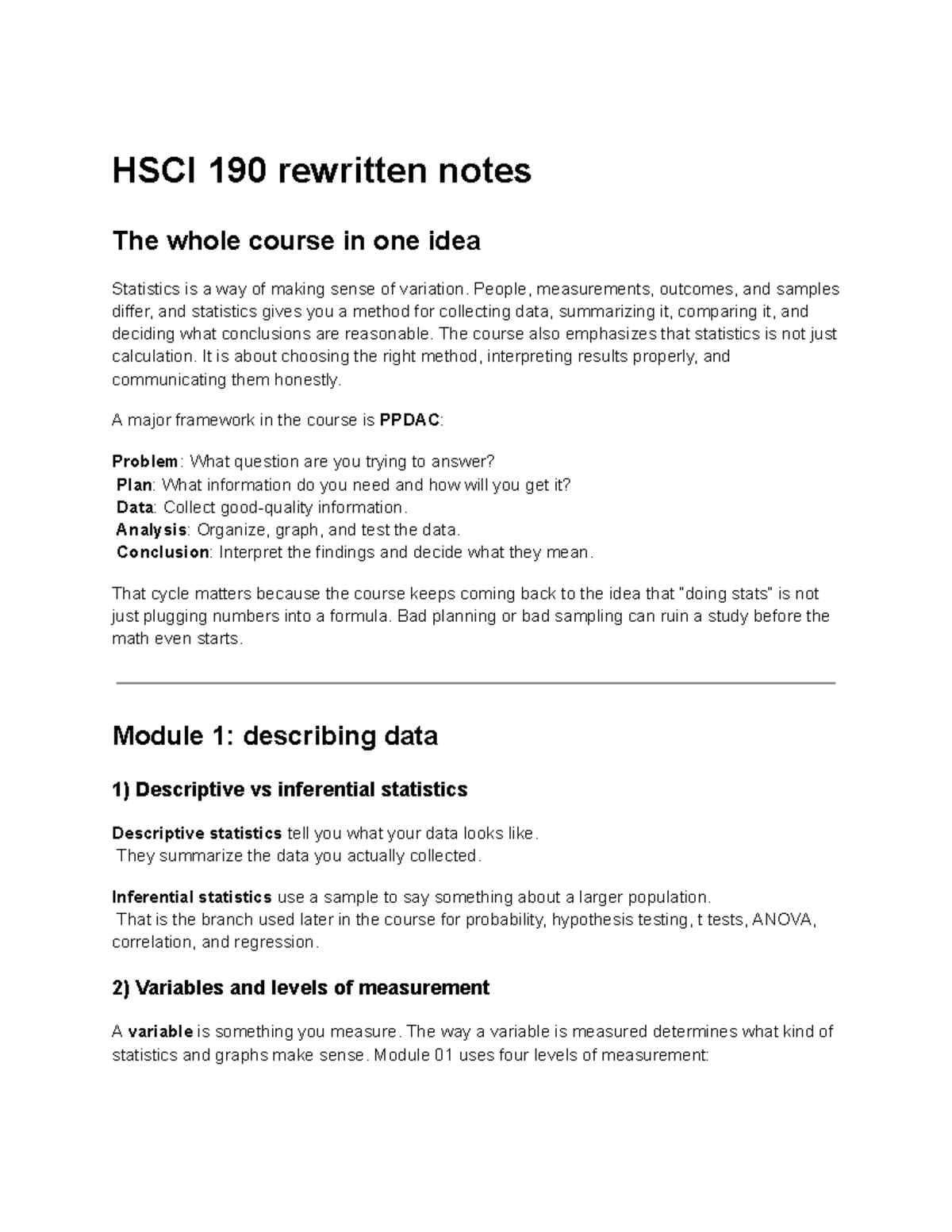 HSCI 190 Final Exam Study Notes: Key Concepts in Statistics - Studocu